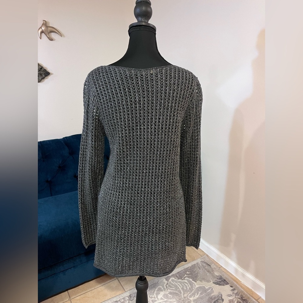 Jeanne Pierre Black and Silver Metallic Open Stitch Knit Top - Picture 6 of 7